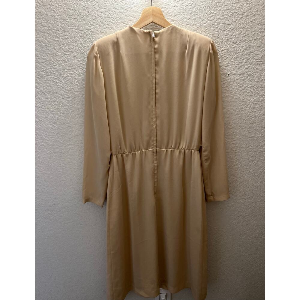 Vintage 70s Bullocks Wilshire Chiffon Midi Dress Beige Asymmetric Quiet Luxury - Picture 3 of 6